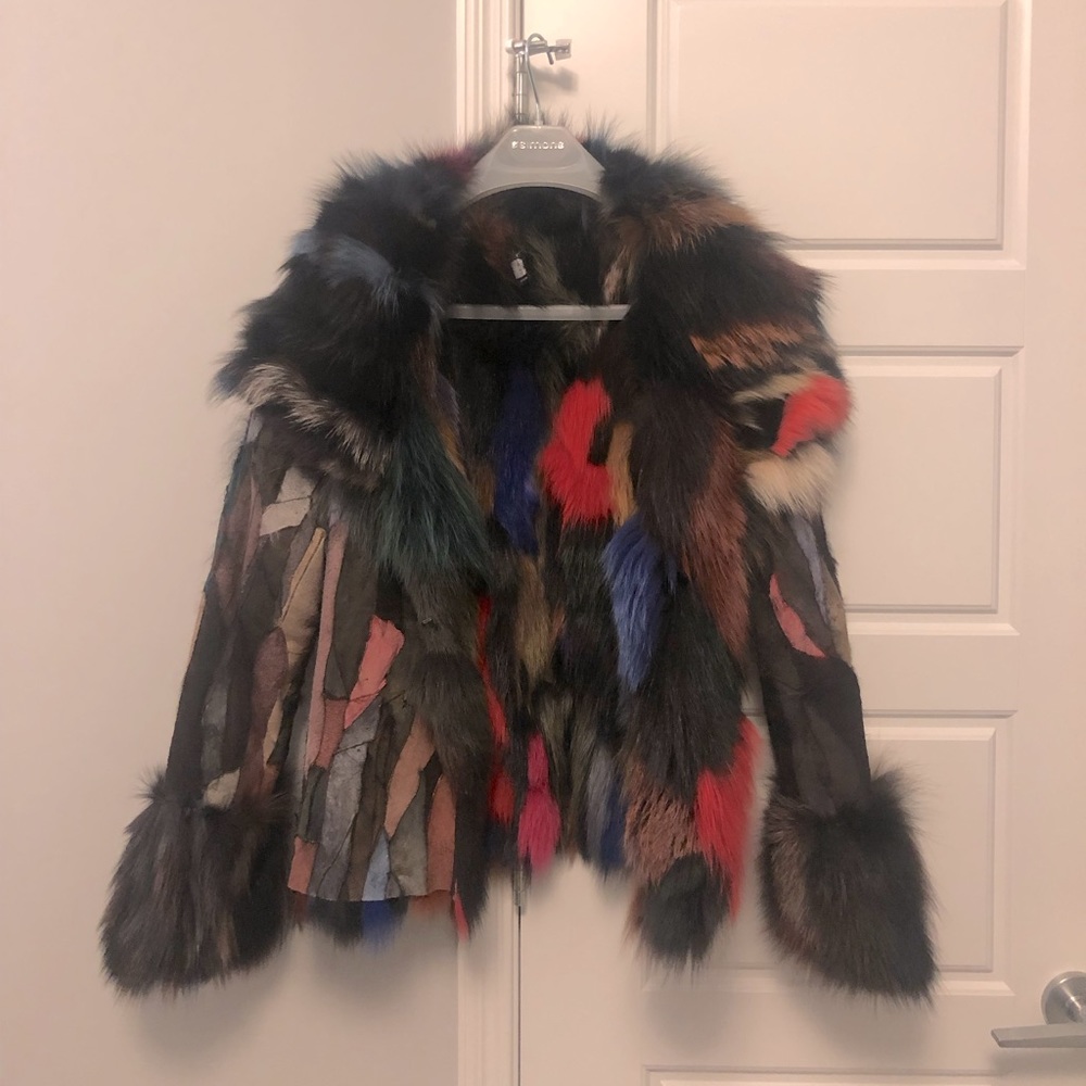 Reversible multi colour fur jacket